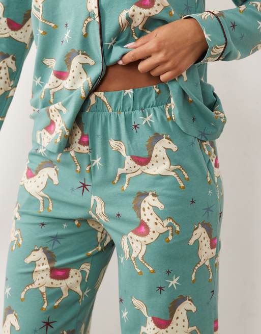 Chelsea Peers - Ensemble de pyjama long à boutons et imprimé chevaux magiques - Vert sarcelle, 4 de 4