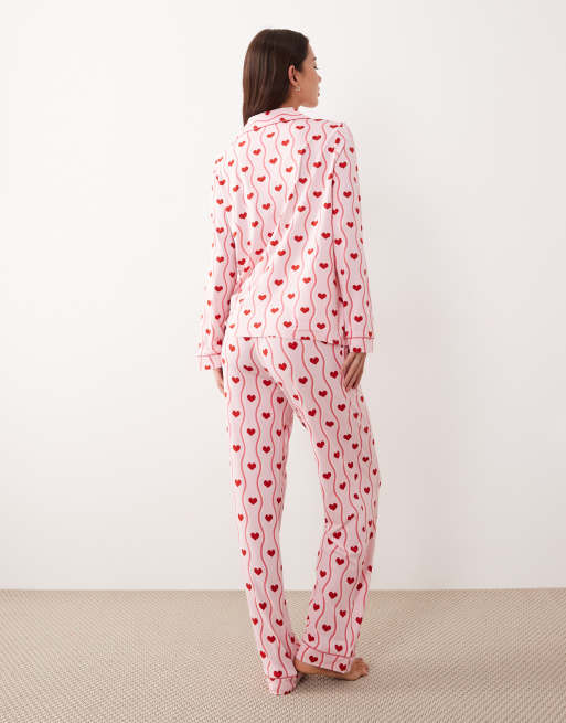 Chelsea Peers - Ensemble de pyjama long boutonné imprimé cœurs - Rose, 4 de 4