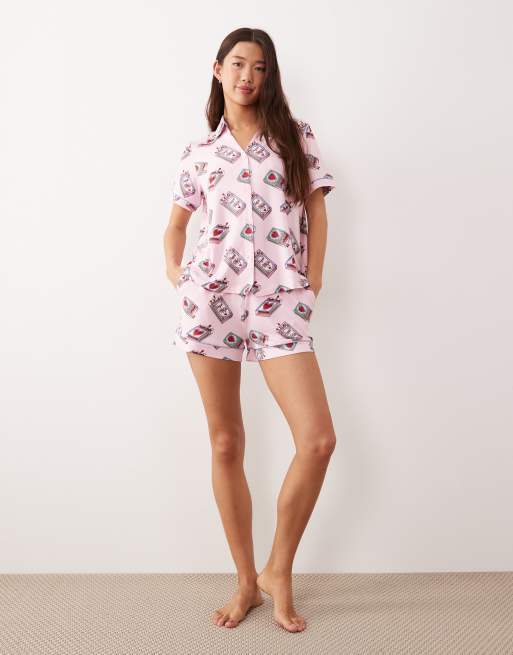 Chelsea Peers - Ensemble de pyjama short à imprimé Perfect Match - Rose, 3 de 4