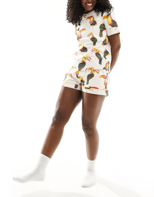 Chelsea Peers - Ensemble en coton imprimé toucan avec short et t-shirt - Multicolore