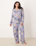 [Chelsea Peers] Chelsea Peers Exclusive Curve long sleeve shirt and pants set in lilac celestial print-Purple 20 LILAC