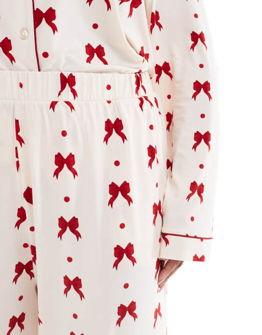Chelsea Peers Exclusive Curve poly Exclusive red bow print in cream, 3 of 4
