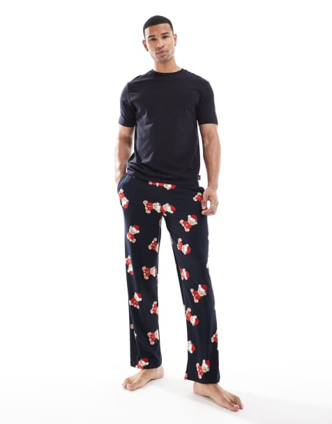 Chelsea Peers Exclusive His & Hers Christmas teddy print pajama set in navy - view 1