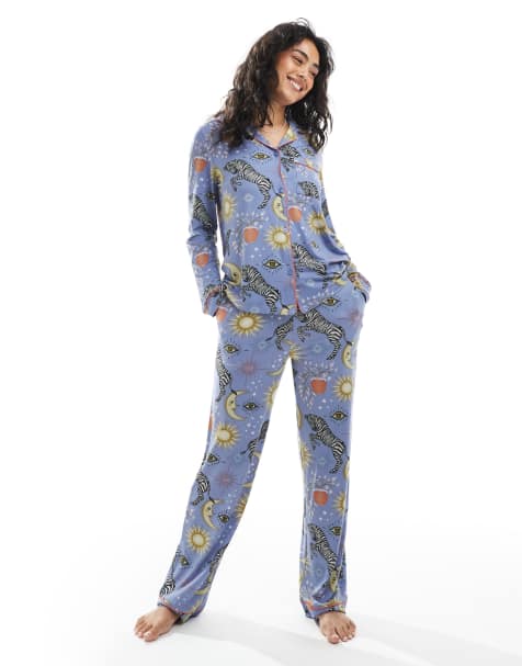 Chelsea Peers Exclusive long sleeve shirt and pants set in lilac celestial print - view 1
