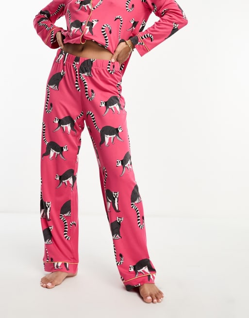 Loungeable Petite skating flamingo leggings pyjama set in blue