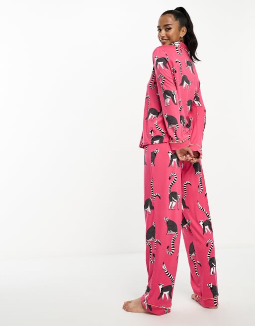 Loungeable Petite skating flamingo leggings pyjama set in blue