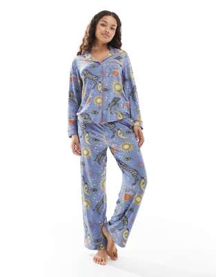 Chelsea Peers Petite Chelsea Peers Exclusive Petite Long Sleeve Shirt And Pants Set In Purple