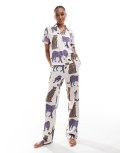 Chelsea Peers Exclusive Tall cotton tonal leopard print button short sleeve top and pants pyjama set in off white