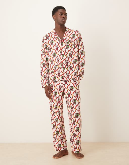 Chelsea Peers – Exklusiv – His & Hers – Langärmliger Pyjama aus Polyester mit Weihnachtsmann- und Zuckerstangen-Print und Reverskragen