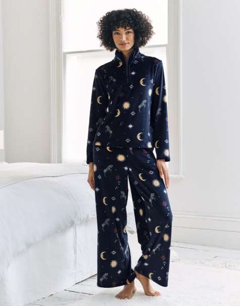 Chelsea Peers Fleece celestial zebra print sweatshirt & jogger co-ord in navy - view 1