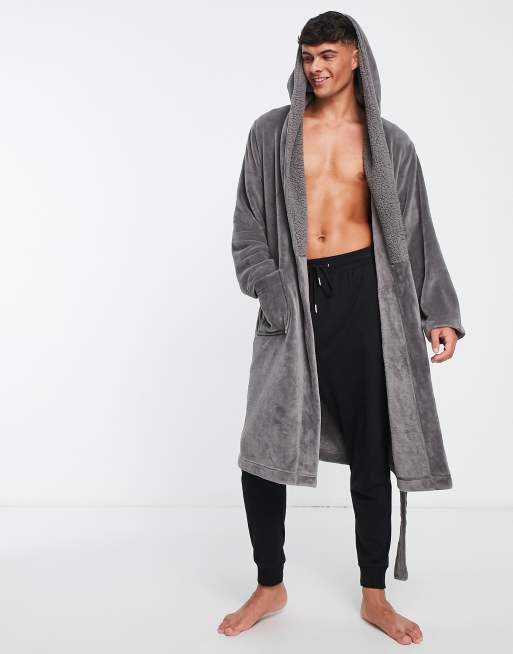grey fleece dressing gown Fleece Hooded Dressing Gown | LIGHT GREY | Dressing Gowns