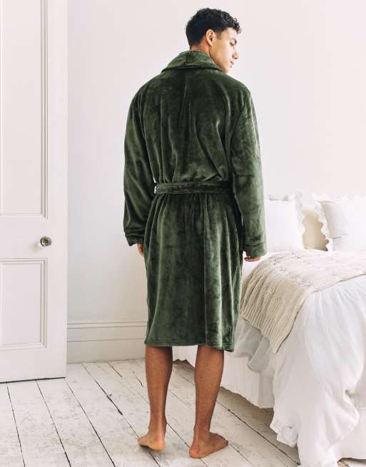 Chelsea Peers Fleece dressing gown - khaki in khaki, 4 of 4