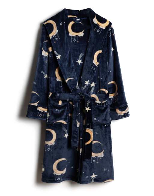 Chelsea Peers Fleece lunar print dressing gown in navy, 7 of 7