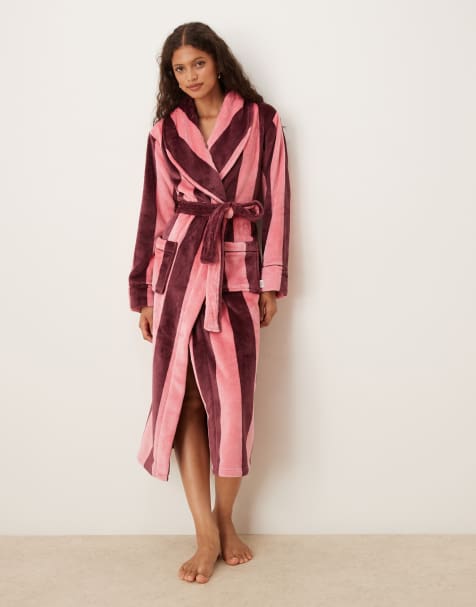 Chelsea Peers Fleece robe in multi stripe print - view 1