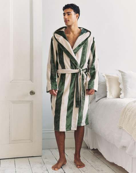 Chelsea Peers Fleece stripe hooded dressing gown - khaki in khaki - view 1