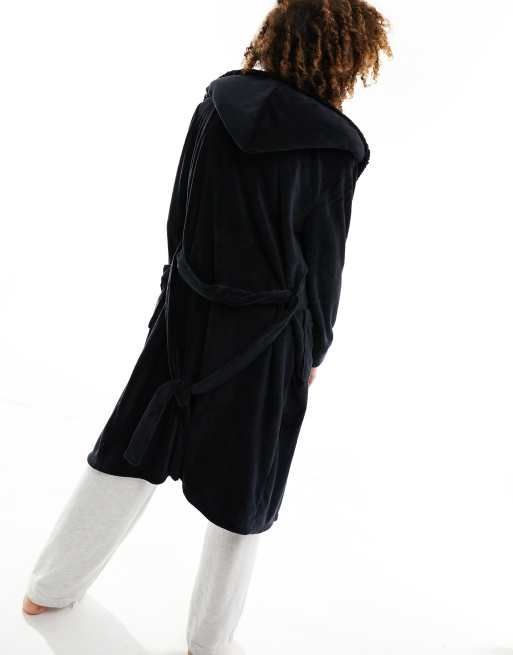 Long black discount hooded dressing gown