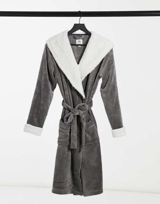 Chelsea Peers fluffy hooded dressing gown in grey ASOS