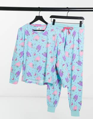 Chelsea Peers Flying Llama Long Pajama Set blues ModeSens