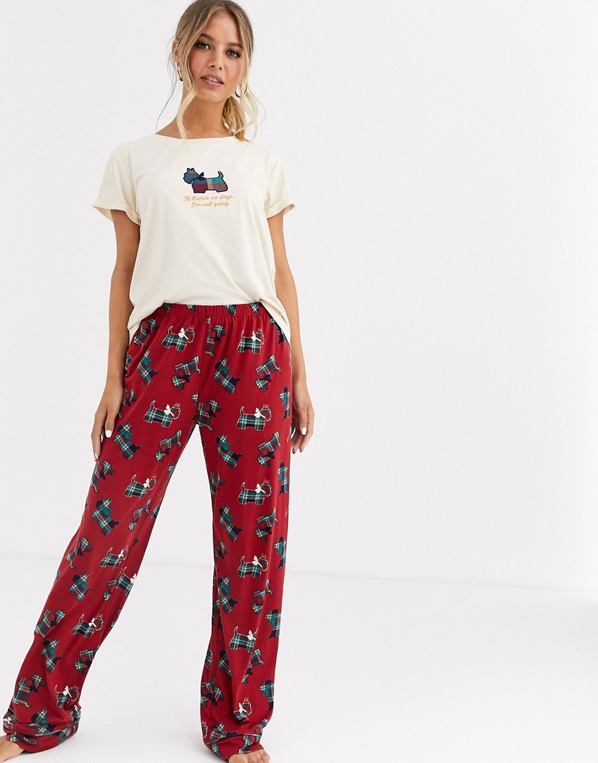 Chelsea Peers - Geruite pyjamaset met Schotse terrier-print-Rood