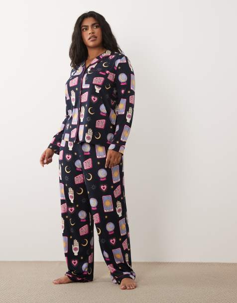 Chelsea Peers Halloween Curve long sleeve pyjama set in navy tarot card print - view 1