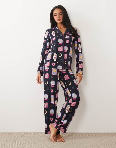 Chelsea Peers Halloween long sleeve pyjama set in navy tarot card print - view 1