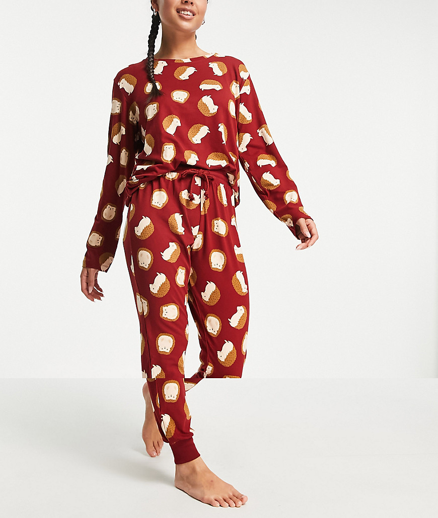 Chelsea Peers hedgehog long pajamas in dark red-Navy
