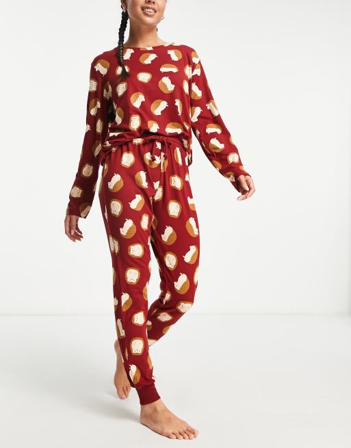 Chelsea Peers hedgehog long pajamas in dark red