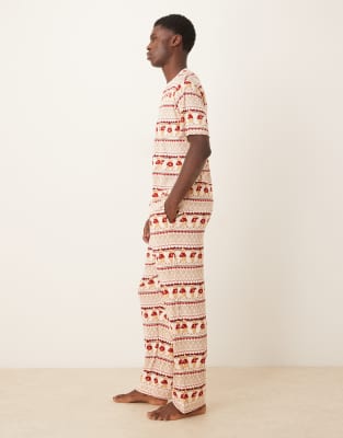 Chelsea Peers His & Hers Christmas Teddy Fairisle T-shirt And Pants Pajama Set In Multi