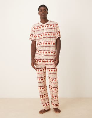 Chelsea Peers Chelsea Peers His & Hers Christmas teddy fairisle t-shirt and trouser pyjama set in multi