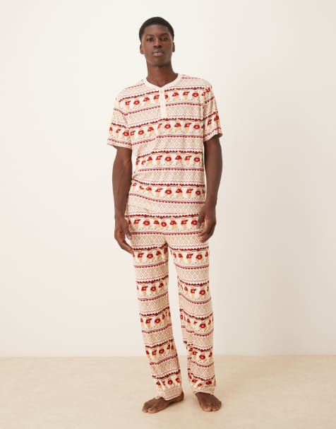 Chelsea Peers His & Hers Christmas teddy fairisle t-shirt and trouser pyjama set in multi - view 1