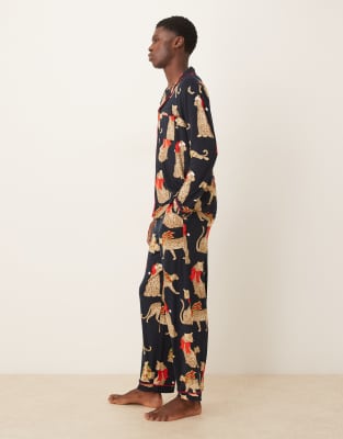 Chelsea Peers His & Hers Poly Long Sleeve Camp Collar Pajama Set In Blue