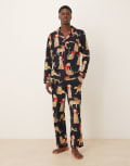 [Chelsea Peers] Chelsea Peers His & Hers poly long sleeve revere pyjama set in Christmas leopard print-Navy XXXL NAVY