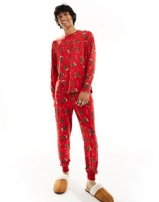 Chelsea Peers His&Hers Christmas puppy print pyjama set in multi - ASOS Price Checker