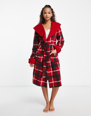 Hooded Robe In Red Plaid