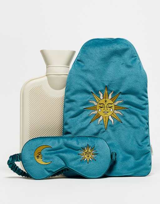 Chelsea Peers hot water bottle and eye mask gift set in green celestial