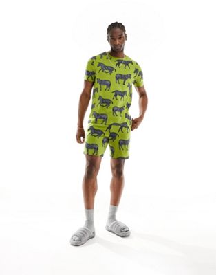 Chelsea Peers jersey zebra print t-shirt and short pyjama set in khaki