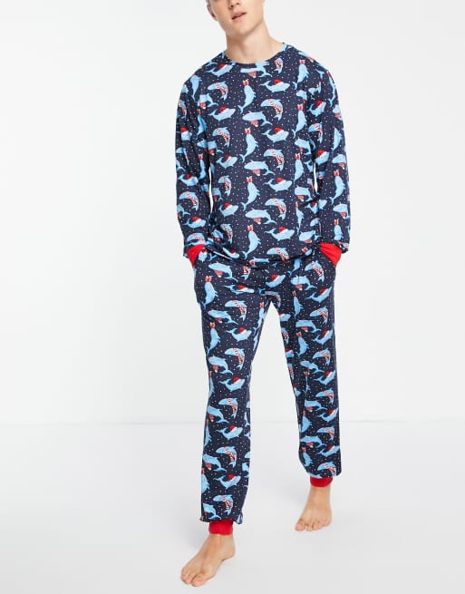 Chelsea Peers - Kerst pyjamaset in marineblauw met walvisprint