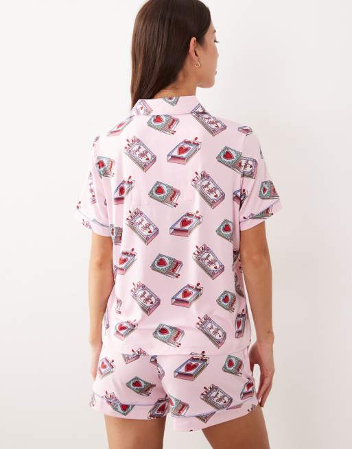 Chelsea Peers - Korte pyjamaset met print in roze, 4 van 4