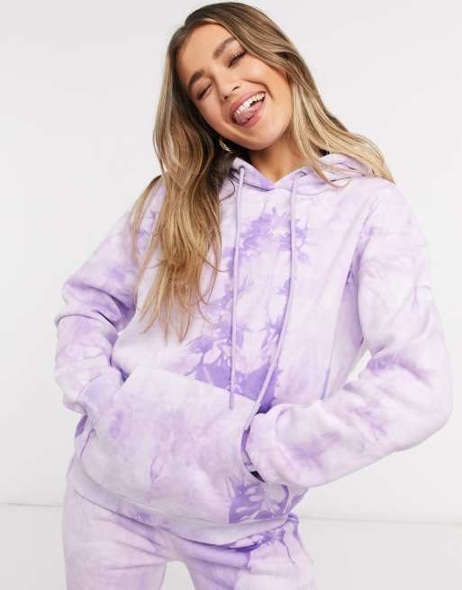Chelsea Peers – Lila batikmönstrad oversize huvtröja