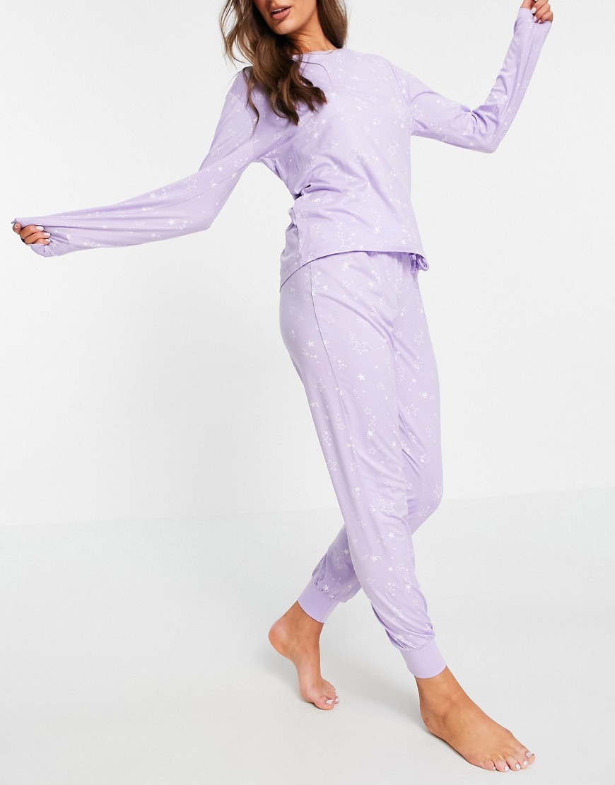 Chelsea Peers lilac long sleeved top and sweatpants loungewear set-Grey