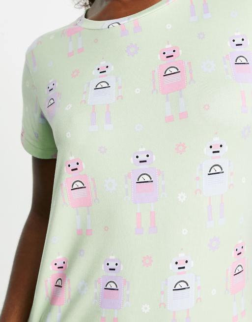 Chelsea Peers – Ljusgrön robotmönstrad pyjamas med shorts, 4 av 4