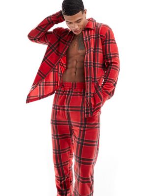 Chelsea Peers long button jogger pyjama set in red check - ASOS Price Checker