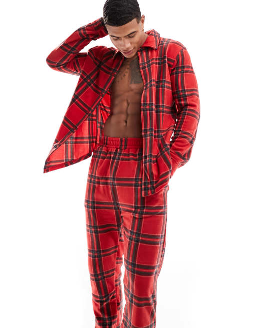 Chelsea Peers long button trackie pyjama set in red check