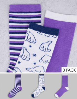 Chelsea Peers - Lot de 3 paires de chaussettes motif ours polaire - Violet mélangé