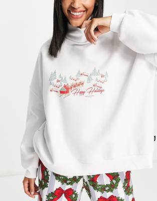 Chelsea Peers lounge Christmas happy holidays sweatshirt in white-Navy