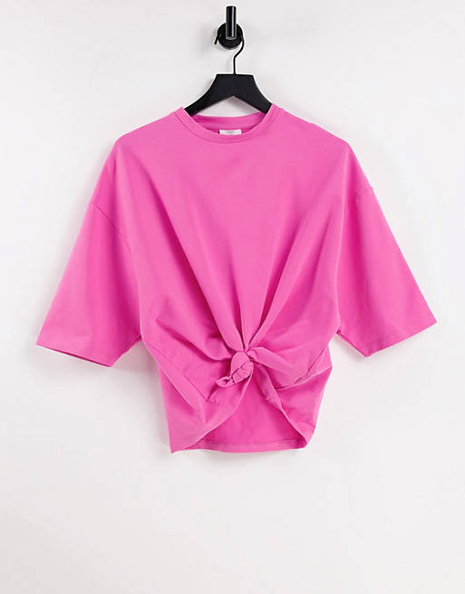 Chelsea Peers lounge towelling knot front t shirt in pink