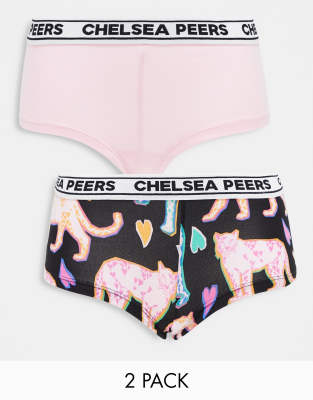 Chelsea Peers - Love - 2er-Pack Boxershorts in Rosa und Weiß und mit Leopardenprint