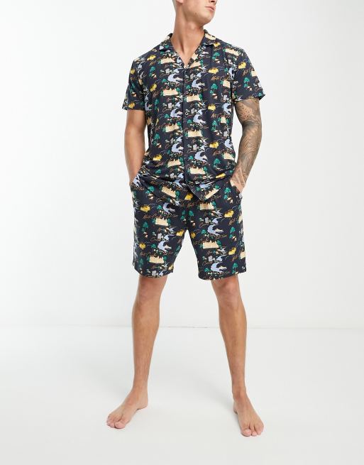 Chelsea Peers - Marineblåt pyjamassæt med shorts og landskabsprint