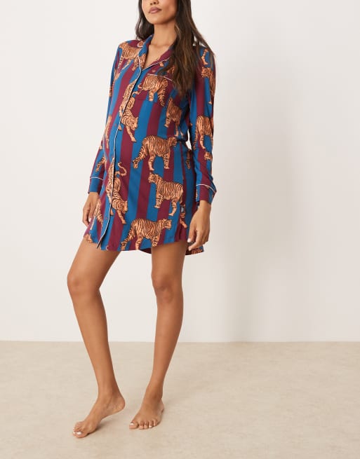 Chelsea Peers Maternity - Camicia da notte a righe con stampa di tigri, 3 di 4