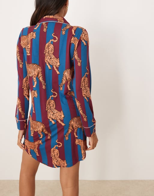 Chelsea Peers Maternity - Camicia da notte a righe con stampa di tigri, 4 di 4